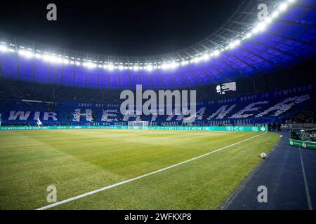 Berlin, Deutschland. 31 janvier 2024. Fans von Hertha BSC, Choreo DFB-Pokal 2023/24, Viertelfinale : Hertha BSC - 1. FC Kaiserslautern, Olympiastadion, Berlin, 31.01.2024 LA RÉGLEMENTATION DFB INTERDIT TOUTE UTILISATION DE PHOTOGRAPHIES COMME SÉQUENCES D'IMAGES ET/OU QUASI-VIDÉO/dpa/Alamy Live News Banque D'Images