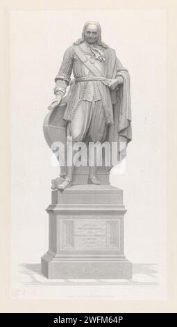 Statue de Michiel de Ruyter, Frans Molenaar (1821-1886), d'après Louis Royer, 1841 - 1843 imprimer la statue de Michiel de Ruyter, fondée à Vlissingen en 1841. Journal d'Amsterdam. Gravure sculpture Flushing Banque D'Images