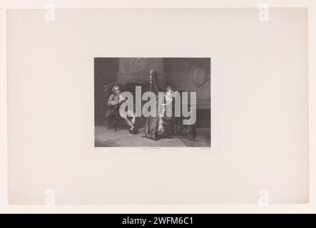 Harpe - fille jouant avec l'homme regardant, Adolf Carel Nunnink, d'après David bles, 1833 - 1863 imprimer intérieur avec une fille qui joue de la harpe et un homme dans une chaise regardant. Le journal de la Haye. une personne jouant d'un instrument à cordes (pincé). harpe Banque D'Images