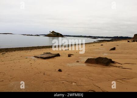 Vue sur la plage de Tahiti située sur la commune de Carantec dans le département du Finistère en Bretagne Banque D'Images