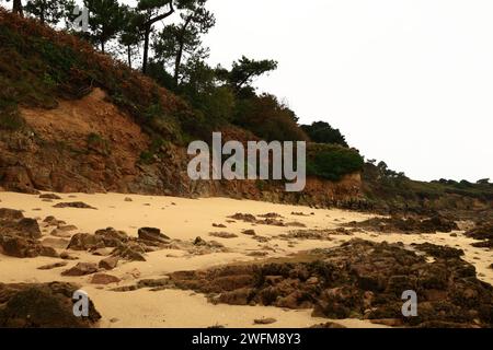 Vue sur la plage de Tahiti située sur la commune de Carantec dans le département du Finistère en Bretagne Banque D'Images