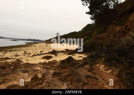 Vue sur la plage de Tahiti située sur la commune de Carantec dans le département du Finistère en Bretagne Banque D'Images