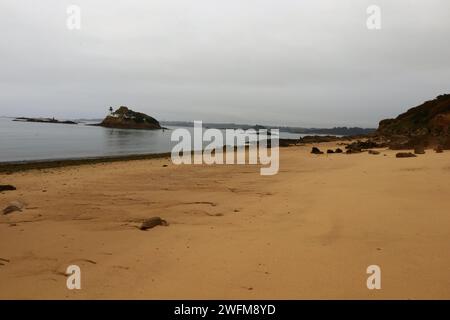 Vue sur la plage de Tahiti située sur la commune de Carantec dans le département du Finistère en Bretagne Banque D'Images