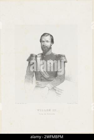 Portrait de Guillaume III, roi des pays-Bas, 1849 - 1853 tirage Portrait de Willem III Son nom et son titre sont dans la marge inférieure. Le journal de la Haye. Banque D'Images