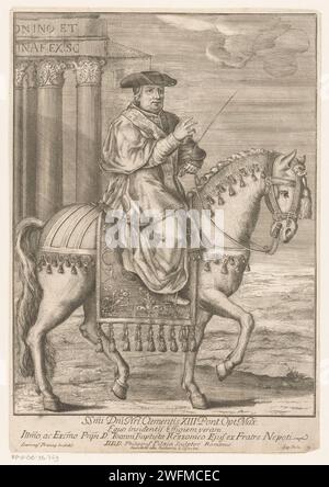 Portrait du pape Clemens XIII à cheval, Filippo Pilaja, d'après Joannes Prazag, 1700 - 1799 estampe Inscription et affectation dans la marge inférieure. Vaticanstadrome gravure sur papier / gravure personnes historiques. pope Banque D'Images