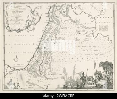 Carte du Royaume d'Israël, Otto Lindeman, 1758 imprimer carte du Royaume d'Israël, le Royaume qui a surgi quand Saul a été oint sur le peuple d'Israël. En bas à droite le trône saul, entouré de serviteurs. Imprimeur : Almelopublisher : Utrecht Éditeur : Utrecht papier gravure / gravure cartes, atlas. Saul est choisi comme roi d'Israël Banque D'Images