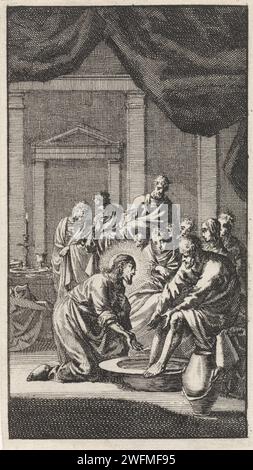 Footswassing of Petrus, Jan Luyken, 1712 print Amsterdam papier gravure Christ lave les pieds de Pierre Banque D'Images