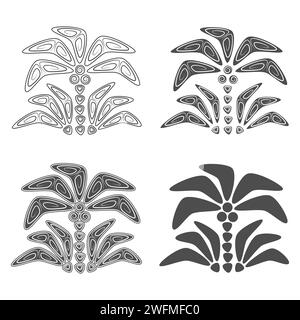 Illustration vectorielle abstraite avec palmier tropical. Objets isolés en noir et blanc dans le style polynésie sur fond blanc. Illustration de Vecteur