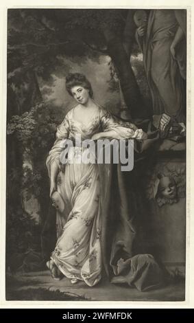 Portret van Frances Abington, James Watson (prentmaker), d'après Joshua Reynolds, 1769 personnes historiques sur papier imprimé - BB - femme. masque. statues, sculptures dans le jardin. portrait d'acteur, actrice Banque D'Images