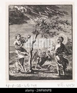 Christ et l'âme personnifiée dans une tempête, Jan Luyken, 1714 print Amsterdam paper graving Christ and the Soul Banque D'Images