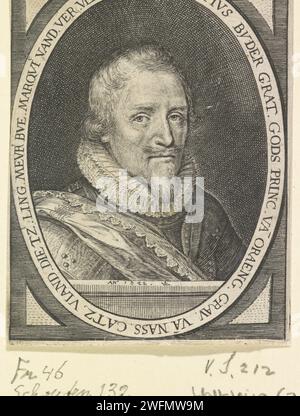 Portrait de Maurits, Prince d'Orange, Crispijn van den Queborn, 1622 tirage Portrait de Maurits dans un ovale avec bord. Gravure / gravure sur papier de la Haye Banque D'Images