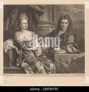 Portrait de Grinling et Elizabeth Gibbons, John Smith (imprimeur/éditeur), d'après John Closterman, c. 1691 - 1742 personnes historiques sur papier imprimé. couple d'amoureux. cupidons : 'amores', 'amoretti', 'putti' Banque D'Images