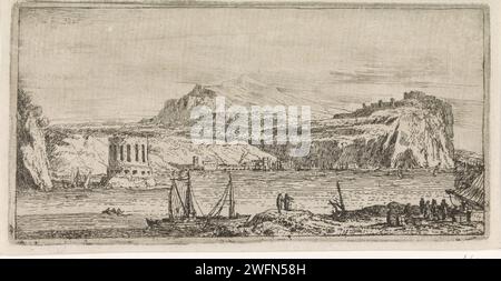 Vue mer avec tour ronde, Abraham Genoels, 1650 - 1723 imprimer vue mer avec quelques pêcheurs sur la plage au premier plan. Une tour ronde en arrière-plan. Paris (éventuellement) gravure de papier paysages avec eaux, paysages aquatiques, paysages marins (dans la zone tempérée) (+ paysage avec figures, staffage). paysage avec tour ou château Banque D'Images