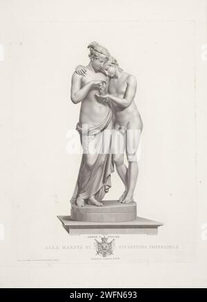 Amor en psyché, Domenico Marchetti, d'après Giovanni Tognolli, d'après Antonio Canova, 1814 - 1815 estampe Sculpture d'Amor et psyché par le sculpteur italien Antonio Canova. Italie gravure sur papier morceau de sculpture, reproduction d'un morceau de sculpture. Cupidon et psyché comme amants Banque D'Images