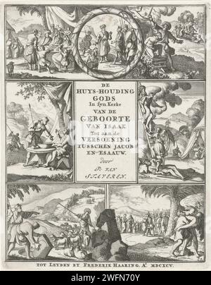 Neuf scènes de l'ancien Testament, Jan Luyken, 1695 impriment neuf scènes de l'ancien Testament. Ci-dessus : Isaac en proie à Ismaël ; Abraham rejette Hagar et Ismaël ; Abraham sacrifie Isaac. Milieu : Esau vend sa première loi de naissance ; le rêve de Jakob ; Isaac bénit Jakob. Sous : rencontre de Jakob et Rachel au puits ; Jakob lutte avec l'ange ; rencontre de Jakob et Esau. Imprimeur : Amsterdampublisher : Leiden papier gravure Sarah se plaint à Abraham à propos d'Ishmael. Le bannissement d'Agar et d'Ismaël (Genèse 21:9-21). Le sacrifice d'Isaac (Genèse 22). Esau, revenant affamé de la chasse, vend bonjour Banque D'Images