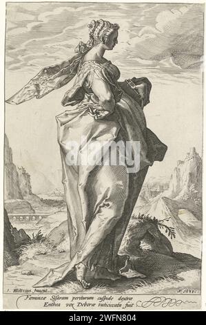 Debora, Jacob Matham (attribué à), d'après Hendrick Goltzius, 1588 imprimer la prophétesse Debora, debout avec une main dans son côté et dans son autre main un livre (l'ancien Testament). Haarlem gravure sur papier de personnes féminines de l'ancien Testament (avec NOM) (pas dans le contexte biblique). Le temps de Deborah et Barak (juges 4-5) Banque D'Images