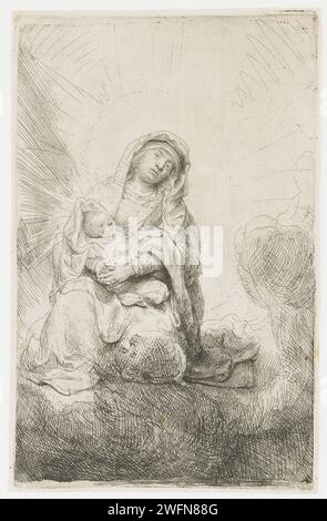 La Vierge et l'enfant dans les nuages, Rembrandt van Rijn, 1641 papier gravure / Drypoint Madonna (c'est-à-dire Marie avec le Christ-enfant) dans l'air, ou sur les nuages Banque D'Images