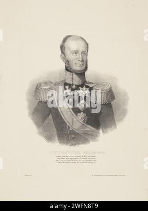 Portrait de Guillaume II, roi des pays-Bas, 1847 estampe Portrait de Willem II. Son nom, son titre et quatre lignes de texte néerlandais dans la marge inférieure. Imprimeur : Netherlandspublisher : le papier de la Haye Banque D'Images