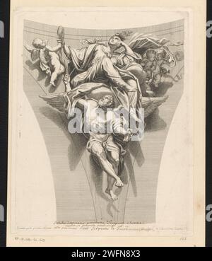 Pendentief met prudence, Louis de Châtillon (attribué à), d'après Domenichino, 1649 - 1734 imprimer Rome papier gravure prudence, 'Prudentia' ; 'Prudenza' (Ripa)  l'une des quatre vertus cardinales. Père temps, homme avec des ailes et une faux. détail architectural Banque D'Images