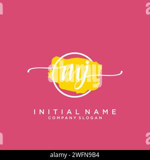 MJ logo d'écriture manuscrite initial avec cercle Illustration de Vecteur