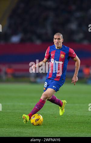 Barcelone, ESP. 31 janvier 2024. FC BARCELONE vs CA OSASUNA 31 janvier 2024 Oriol Romeu (18 ) du FC Barcelone lors du match entre le FC Barcelone et CA Osasuna correspondant à la vingt jours de la Liga EA Sports à l'Olimpic Stadium Lluis Companys de Montjuïc à Barcelone, Espagne. Crédit : Rosdemora/Alamy Live News Banque D'Images