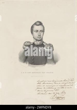 Portrait de Guillaume III, roi des pays-Bas, 1839 estampe Portrait de Willem III Son titre est dans la marge inférieure. Journal d'Amsterdam Banque D'Images