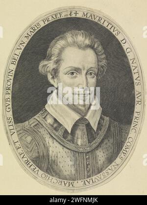 Portrait de Maurits, Prince d'Orange, Crispijn van de passe (I), v. 1597 tirage Portrait de Maurits dans un ovale avec bord. Cologne (éventuellement) gravure / gravure sur papier Banque D'Images