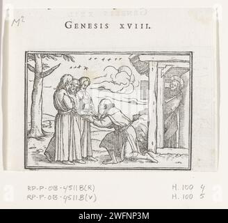 Abraham et de Drie Engelen, Hans Holbein (II), 1538 print Abraham accueille les trois anges devant sa maison. Contrairement à la tradition de l'image, ils ne sont pas reconnaissables ici à leurs ailes. Dans la marge au-dessus de l'image est le texte : Genèse XVIII Papier la visite des trois anges (trois hommes)  Histoire d'Abraham (Genèse 18) Banque D'Images