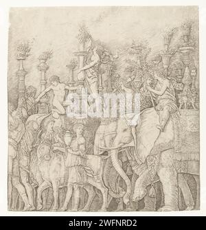 Éléphants dans le voyage triomphal de César, Andrea Mantegna (école de), d'après Andrea Mantegna, 1486 - 1492 print Italie gravure sur papier triomphe de César. animaux à ressources partagées : éléphant Banque D'Images