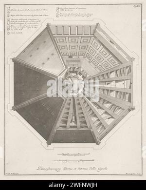 Bovenaanzicht van het Baptistère de San Giovanni te Florence, Bernardo Sansone Sgrilli, d'après Giovanni Battista Nelli, 1733 - 1755 imprimer vue de dessus du Battistero di San Giovanni à Florence. En haut à gauche une liste explicative de lettres. Numéroté en haut à droite : Fig. XII. Italie papier gravure toit (de maison ou bâtiment) Bond Banque D'Images