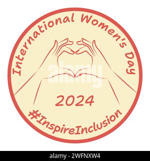 Forme de coeur et texte. Inspirez l'inclusivité. Journée internationale de la femme 2024. Style rétro. #Inspirationinclusion emblème, logo, badge design. Vecteur illus Illustration de Vecteur