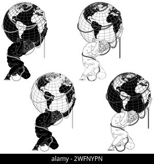 Conception vectorielle du titan Atlas enchaîné à la planète Terre, titan de la mythologie grecque tenant la sphère terrestre Illustration de Vecteur