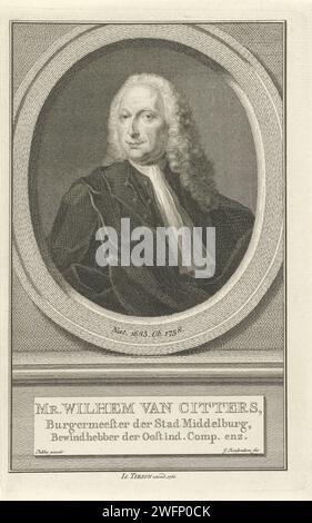 Portrait de Willem van Citters, Jacob Houbraken, d'après Jan Palthe, buste de Willem van Citters dans un ovale en 1760. Le portrait repose sur une plinthe sur laquelle son nom et son titre en trois lignes en néerlandais. Amsterdam gravure / gravure sur papier Banque D'Images