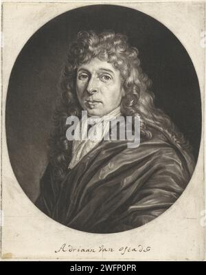 Portrait d'Adriaen van Ostade, Jacob Gole, d'après Cornelis Dusart, 1685 estampe du peintre Adriaen van Ostade. Il porte un col en dentelle. Journal d'Amsterdam Banque D'Images