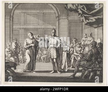 L'empereur prend un canon de son chapeau richement décoré, Jan Luyken, 1701 imprimer la cour de l'empereur allemand. L'empereur représente un canon et enlève son chapeau richement décoré. Amsterdam paper gravure des églises chrétiennes primitives, par exemple Arméniens, Coptes, Syriens. casque : chapeau (+ vêtements pour hommes). emperor. Clercs réguliers, par exemple jésuites, rédemptoristes Banque D'Images