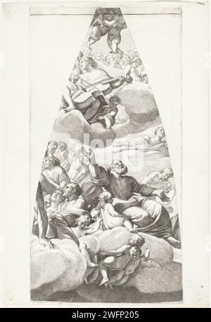 Saint Joseph et autre saint avec violoncelle jouant Engel, Carlo Cesio, d'après Giovanni Lanfranco, 1636 - 1686 imprimer Saint Joseph et un autre saint sur les nuages. Ils sont entourés d'anges, dont l'un joue sur un violoncelle. Imprimeur : Italiaaprès dessin par : Italiaaprès peinture par : Rome gravure sur papier / gravure Joseph (pas dans le contexte biblique). anges. saints. anges chantant, faisant de la musique Banque D'Images