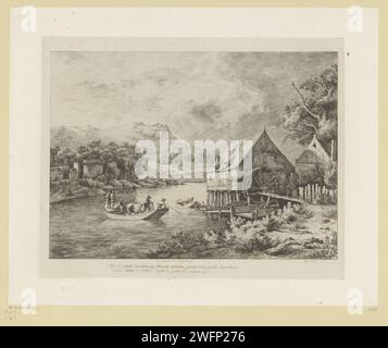 Paysage avec un moulin à eau sur une rivière, Jean Jacques de Boissieu, d'après Jacob Isaacksz van Ruisdael, 1774 print France paper. gravure / moulin à eau à point sec dans le paysage. paysages avec eaux, paysages aquatiques, paysages marins (dans la zone tempérée) Banque D'Images