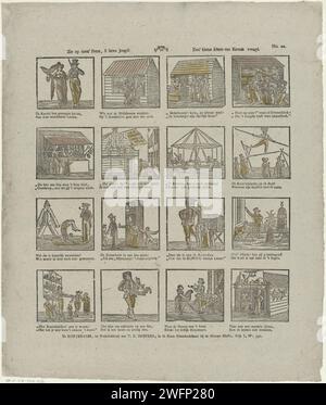 Voir sur Deez 'print, ô chère jeunesse! / Un petit croquis de joie de foire, T.C. Hoffers, 1820 - 1838 imprimer feuille avec 22 représentations de clients de foire, stands et attractions, tels qu'un danseur de corde, un écureuil sur un treuil et une tente avec des animaux étranges. Sous chaque image, un verset bidirectionnel. Numéroté en haut à droite : n° 22. Rotterdam papier typographie impression Amusement. salon du plaisir et cirque. animaux de cirque Banque D'Images