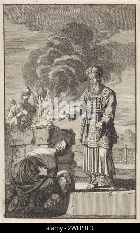 Prêtre à un autel en feu, Jan Luyken, 1705 imprimer Amsterdam papier gravure prêtres  hiérarchie des prêtres. altar Banque D'Images