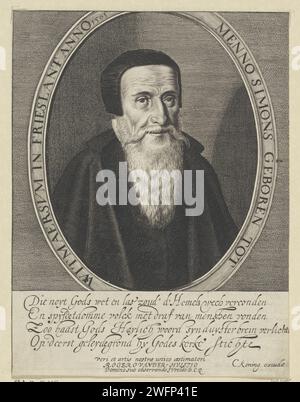 Portrait de Menno Simons, Jan van de Velde (II), 1603 - 1641 tirage Portrait de Menno Simons, chef des mennonites (baptistes). Gravure sur papier Haarlem Banque D'Images