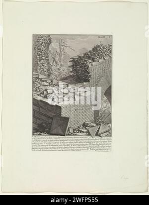 Murs ouvrés ouverts, Giovanni Battista Piranesi, c. 1756 - c. 1757 imprimer murs ouvrés ouverts en briques triangulaires, chaux et tuf. Numéroté en haut à droite : Tom. III / V. texte explicatif dans STRAGGE. Clôture de gravure de papier Rome, mur, paing. Tuiles, briques  matériau de construction Italie Banque D'Images