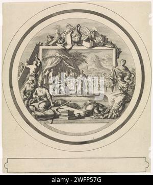 Moïse étudie le plan pour Tabernakel, Jan Luyken, 1700 imprimer une liste de Moïse dans une tente. Il étudie le plan pour la construction du Tabernacle et du temple qui l'accompagne et montre le plan à certaines personnes autour de lui. Autour de la liste : les travailleurs au travail (le peuple juif que produit le tabernacle). Amsterdam papier gravure de la fabrication du Tabernacle et de ses accessoires  Exodus. Moïse nomme Bezaleel, Aholiab et d'autres artisans. artisanat, artisan au travail Banque D'Images