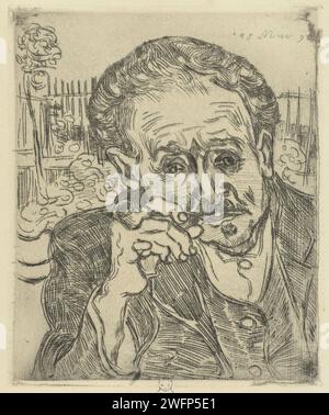 Portrait du Dr Gachet, Vincent Van Gogh, tirage 1890 Portrait du Dr Paul Ferdinand Gachet, fumée de pipe. Produit chez le Dr Gachet, peu après l'arrivée de Van Gogh à Auvers le 20 mai 1890. La seule gravure qu'il ait jamais faite. Auvers sur Oise gravure sur papier de personnages historiques. médecine, science médicale (+ portrait d'érudit, scientifique) Banque D'Images