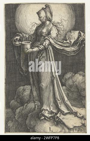 Mary Magdalene sur les nuages, Lucas van Leyden, 1518 print papier Low Countries gravure de la harlot pénitente Mary Magdalene ; attributs possibles : livre (ou rouleau), couronne, couronne d'épines, crucifix, pot de pommade, miroir, instrument de musique, branche de palmier, rosaire, fléau Banque D'Images