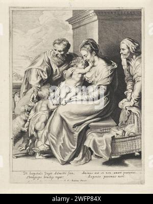 Sainte famille avec Elisabet et Johannes le Baptiste enfant, Anonyme, d'après Lucas Vorsterman (I), d'après Pierre Paul Rubens, 1620 - 1670 gravure sur papier Sainte famille avec Jean le Baptiste, Elisabeth présente Banque D'Images