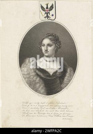 Portret van Anna Paulowna Romanowa, 1816 - 1860 tirage Portrait d'Anna Paulowna dans un ovale. Six lignes de texte néerlandais dans la marge inférieure. 'Pression prof. Imprimeur : Netherlandspublisher : gravure / gravure sur papier de la Haye Banque D'Images