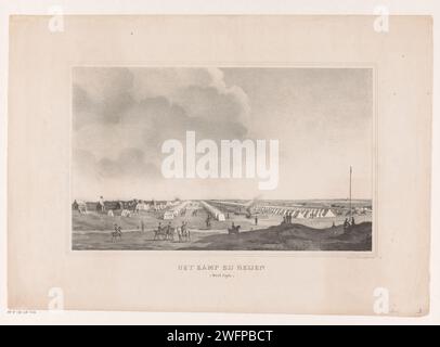 Camp de l'armée près de Rijen, Anonymous, Johannes Paulus Houtman, 1831 - 1843 imprimer les tentes sont dressées en rangées, quelques maisons sur la gauche. Entre les tentes soldats à pied et à cheval. Camp de papier (militaire) d'Utrecht avec tentes rangées Banque D'Images