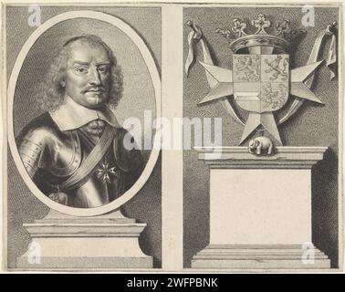 Portrait de Johan Maurits, comte de Nassau -Siegen, 1655 - 1659 tirage Portrait de Johan Maurits dans un ovale à gauche. Son arme avec une couronne à droite. Amsterdam gravure / gravure sur papier Banque D'Images