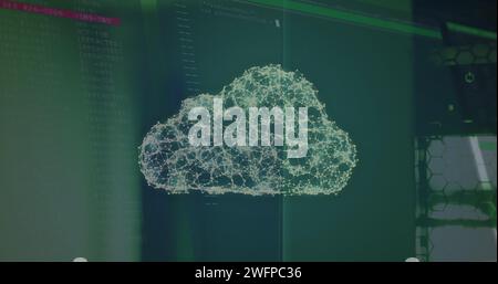 Image des icônes de nuage sur le traitement des données sur fond sombre Banque D'Images