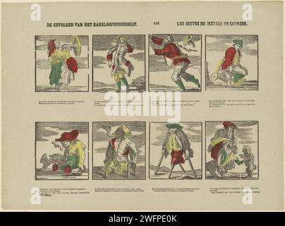 The Consequences of the running Company / les Suites du métier de Courier, Hendrik Numan, 1866 - 1902 imprimer feuille avec 8 représentations de personnages, dont un flûte, un homme sans pieds et une femme qui chante à travers un cor. Sous chaque image une légende en néerlandais et en français. Numéroté au milieu : 101. Imprimeur : Amsterdamprint Maker : Amsterdampublisher : Turnhout papier caractères d'impression typographique (types humains) Banque D'Images